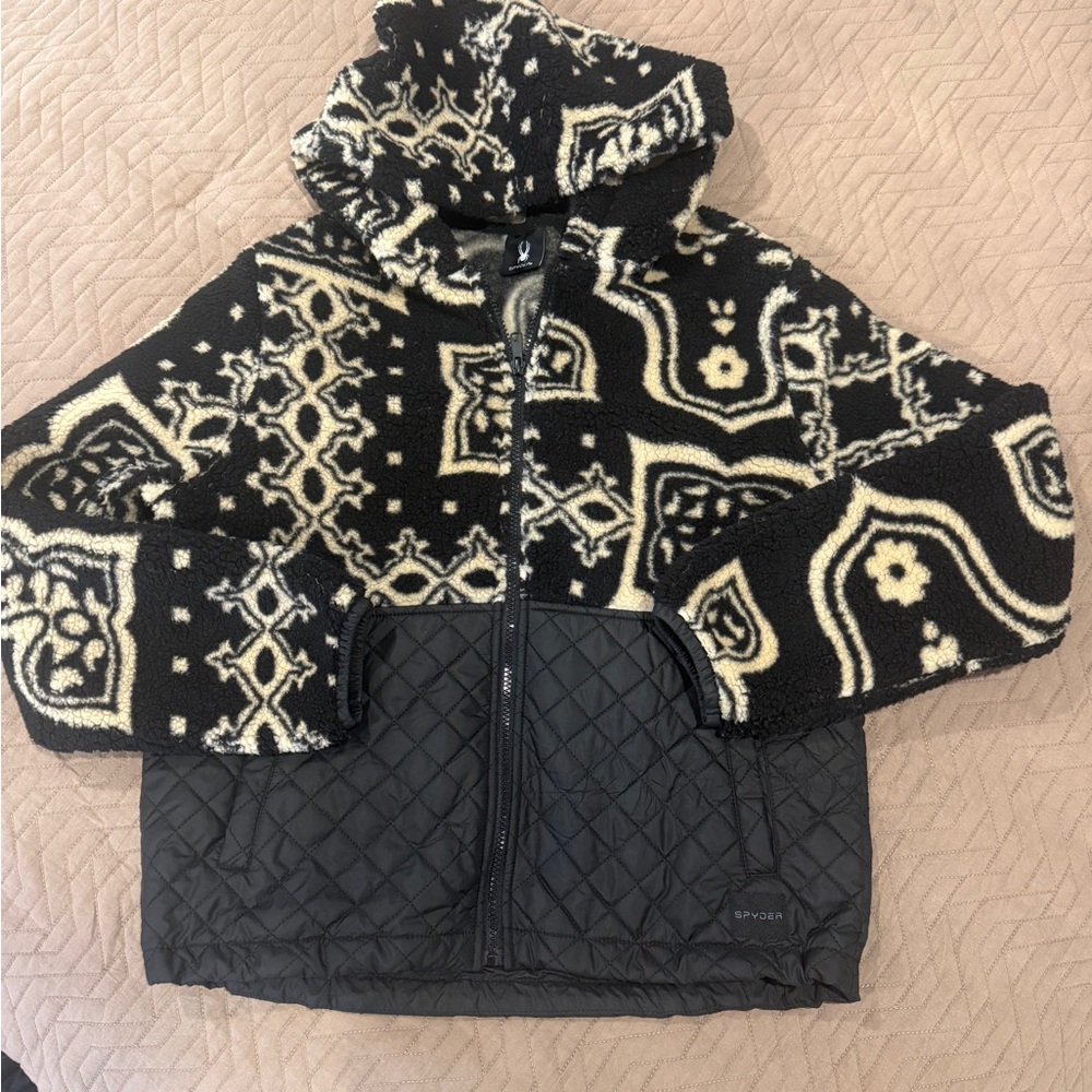 SPYDER Black and Cream Patterned Hooded Jacket